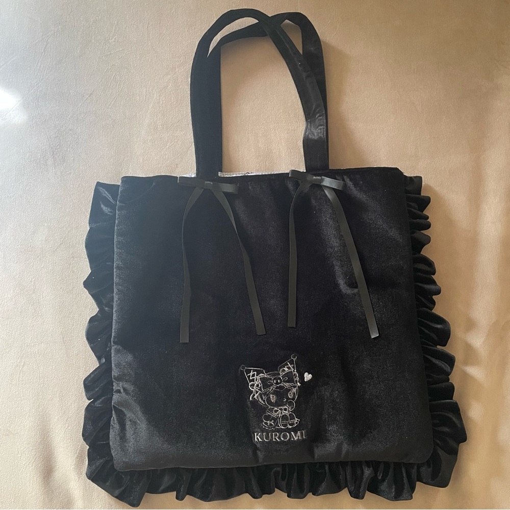 Black Velvet Kuromi Sanrio Ribbon Tote Bag!